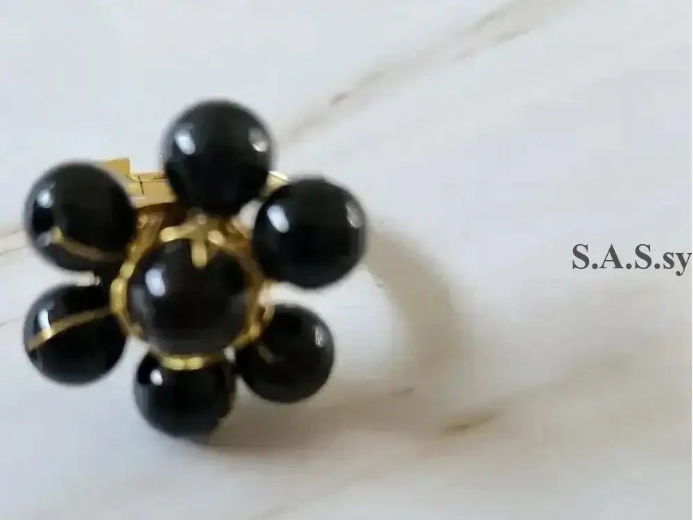 Black Onyx Wire wrapped Flower Ring - Sassy by Sharmin Aziz