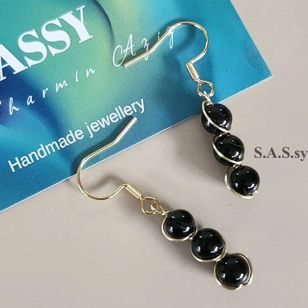 Black Onyx Gemstone DANGLE Earrings - Sassy by Sharmin Aziz