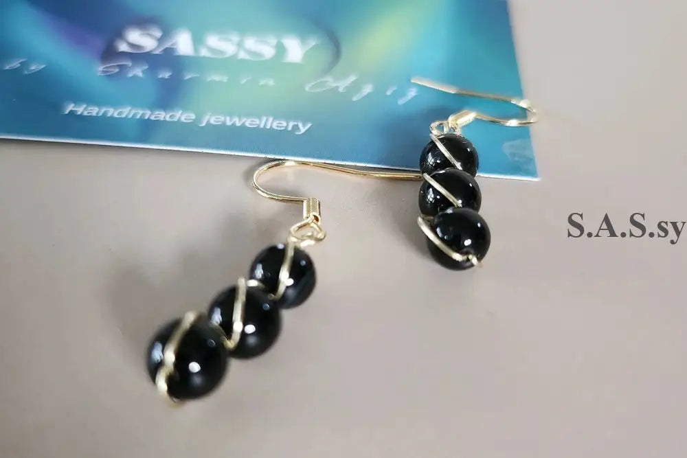 Black Onyx Gemstone DANGLE Earrings - Sassy by Sharmin Aziz