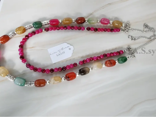 Double strand multi color Gemstone Necklace N16
