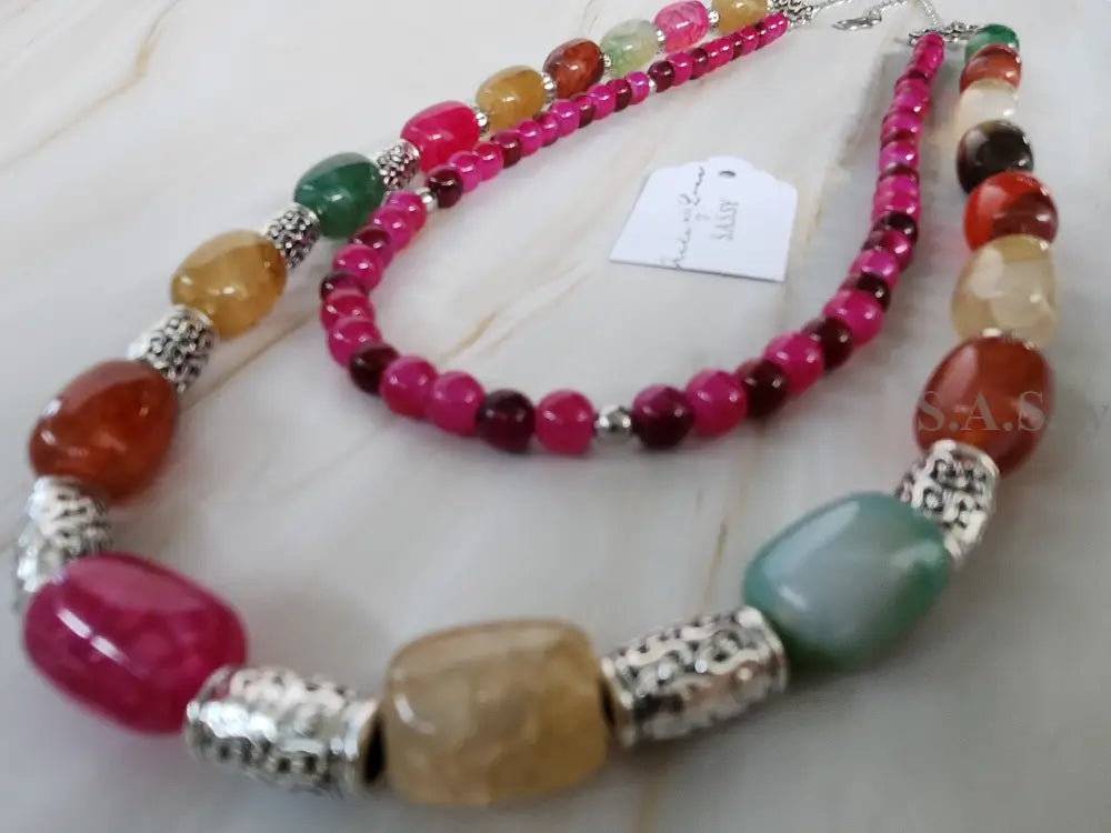 Double strand multi color Gemstone Necklace N16