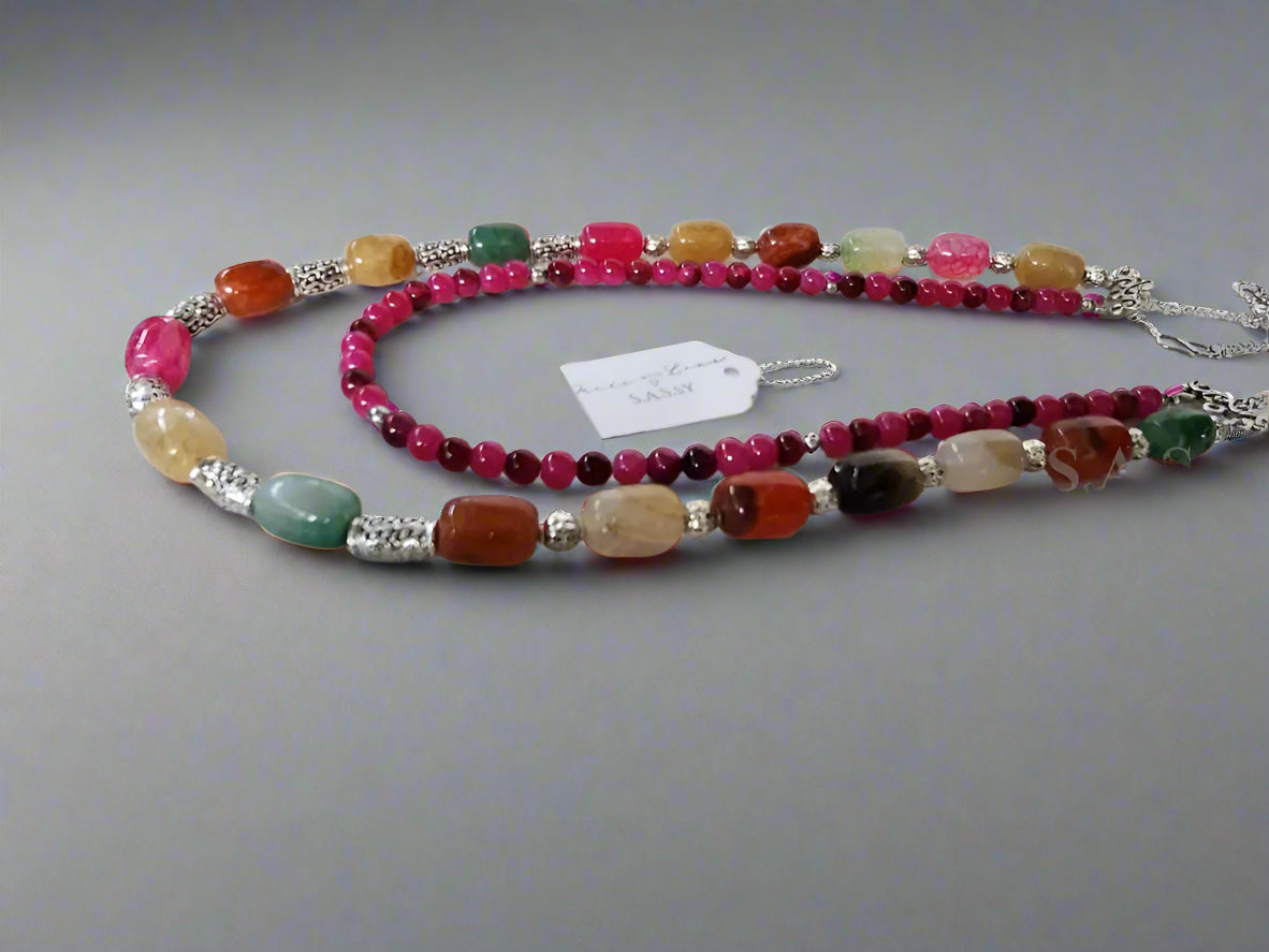 Double strand multi color Gemstone Necklace N16