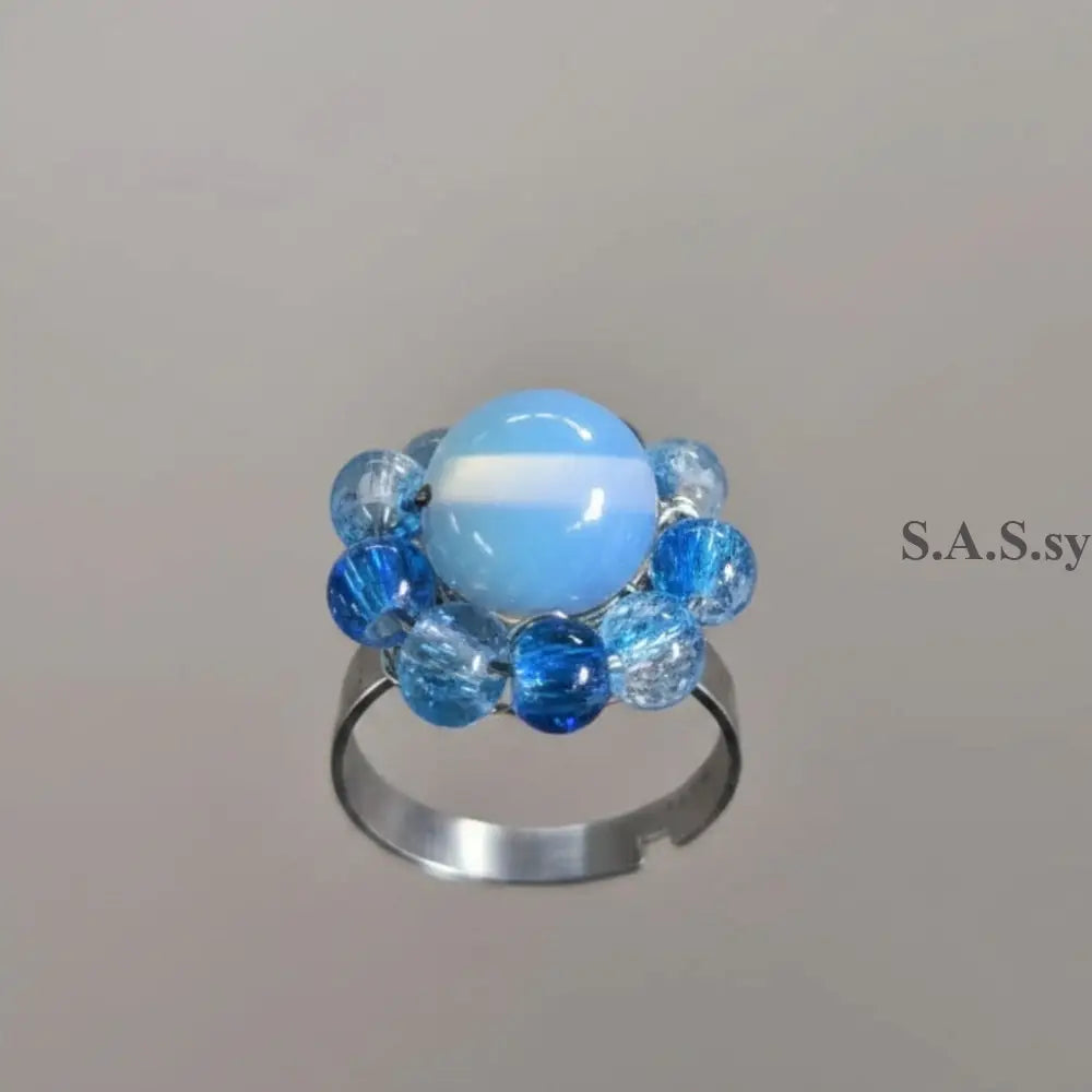 Blue Halo Ring - Opalite Statement Ring 
