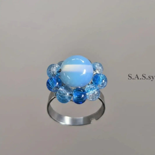 Blue Halo Ring - Opalite Statement Ring 