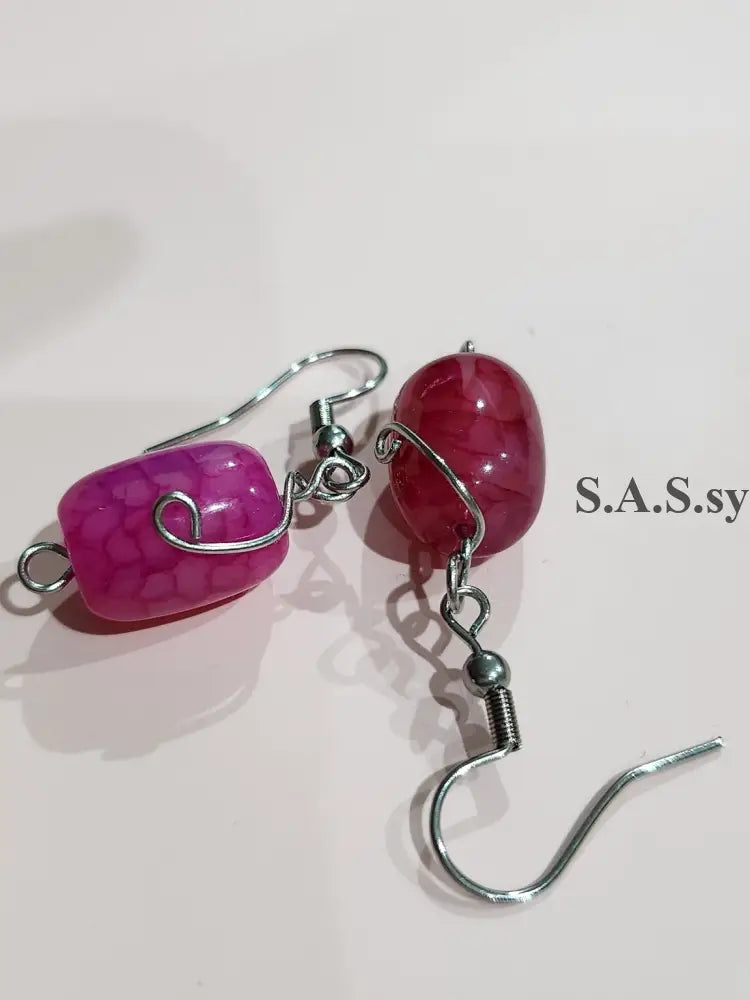 Pink Gemstone Wire Wrap Earrings - Sassy by Sharmin Aziz