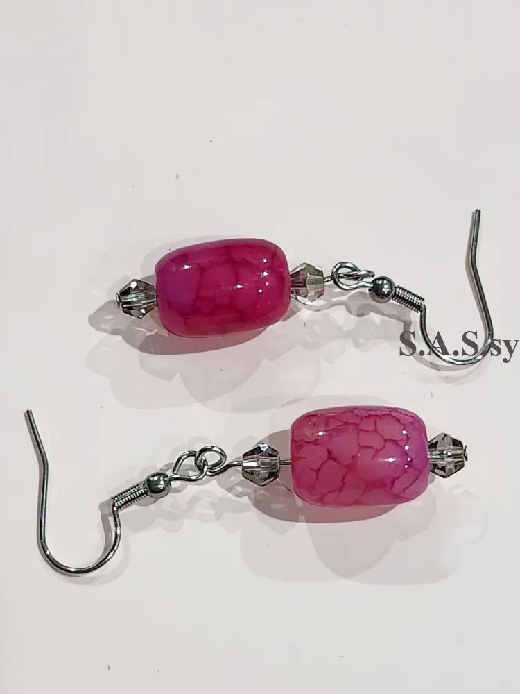 Pink Gemstone  and silver crystal Earrings - Sassy by Sharmin Aziz