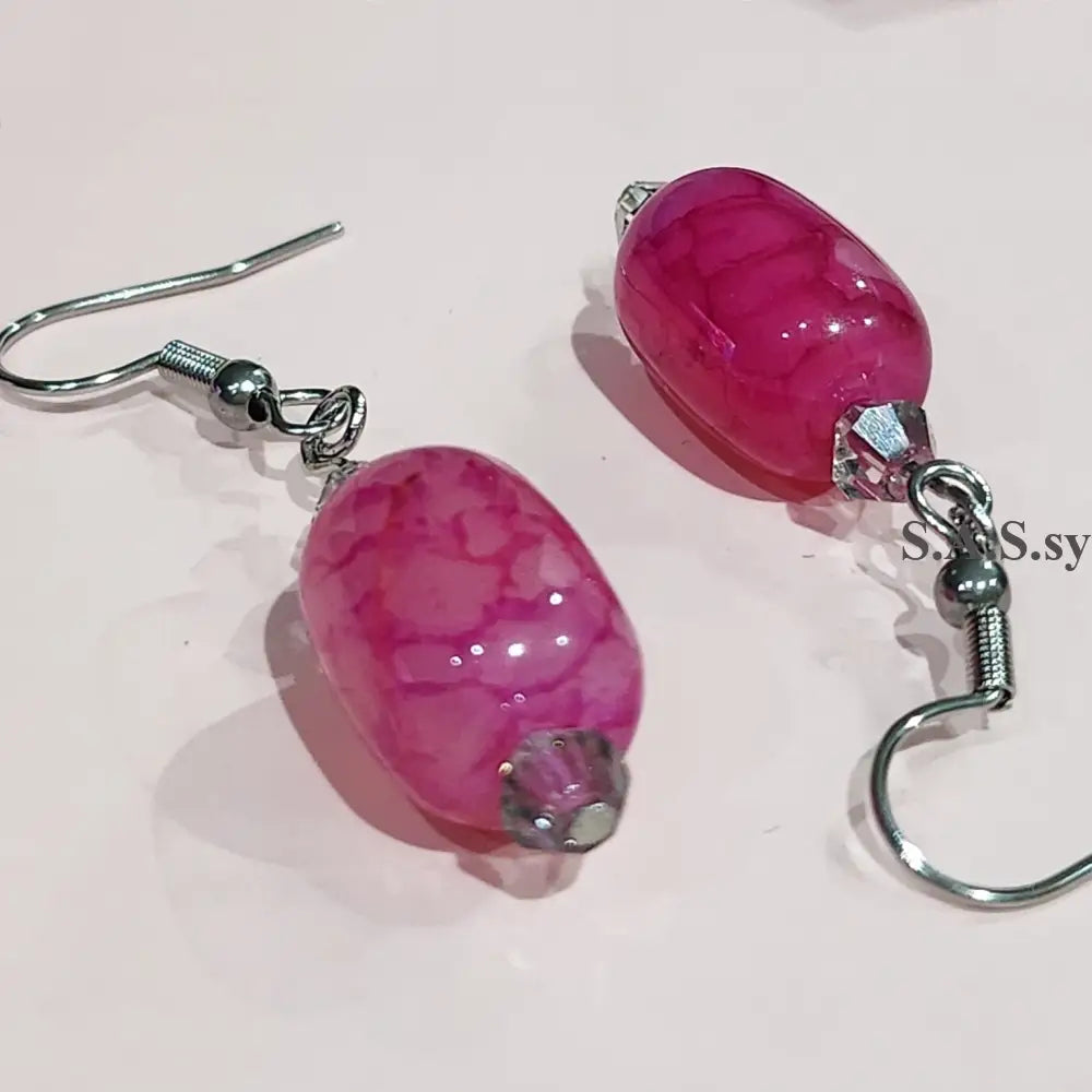 Pink Gemstone  and silver crystal Earrings - Sassy by Sharmin Aziz