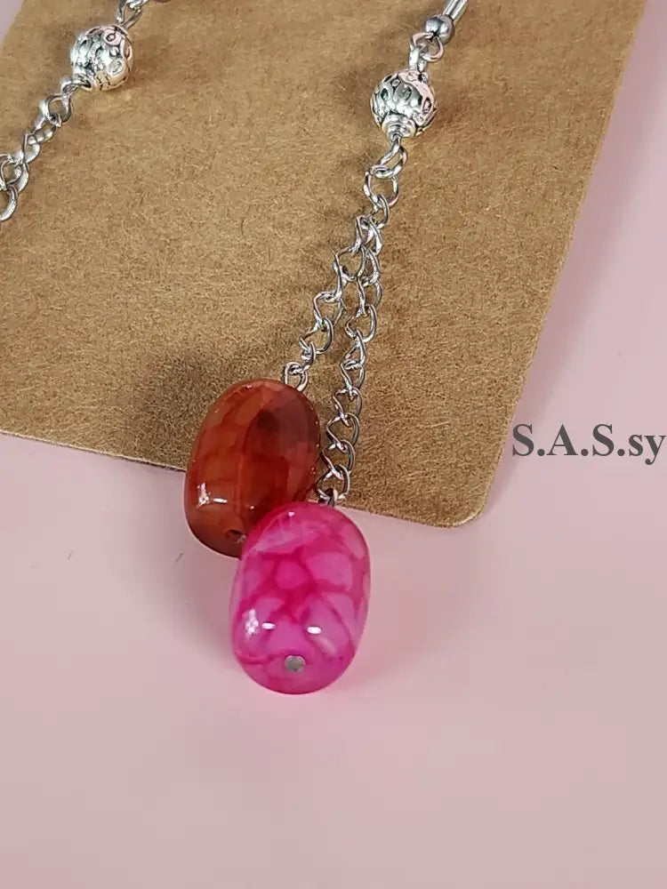 Pink Gemstone Chain Drop Earrings - Sassy by Sharmin Aziz