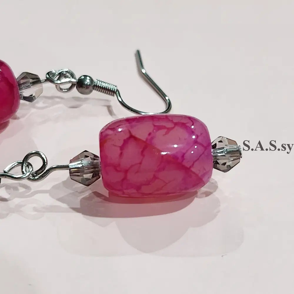 Pink Gemstone  and silver crystal Earrings - Sassy by Sharmin Aziz