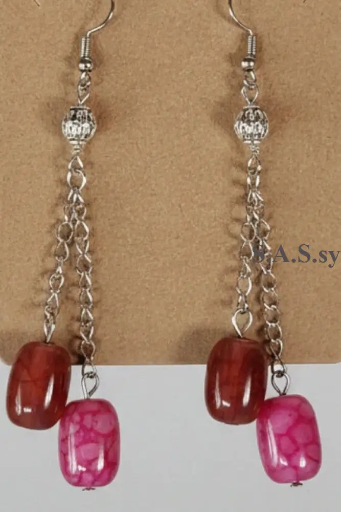 Pink Gemstone Chain Drop Earrings - Sassy by Sharmin Aziz