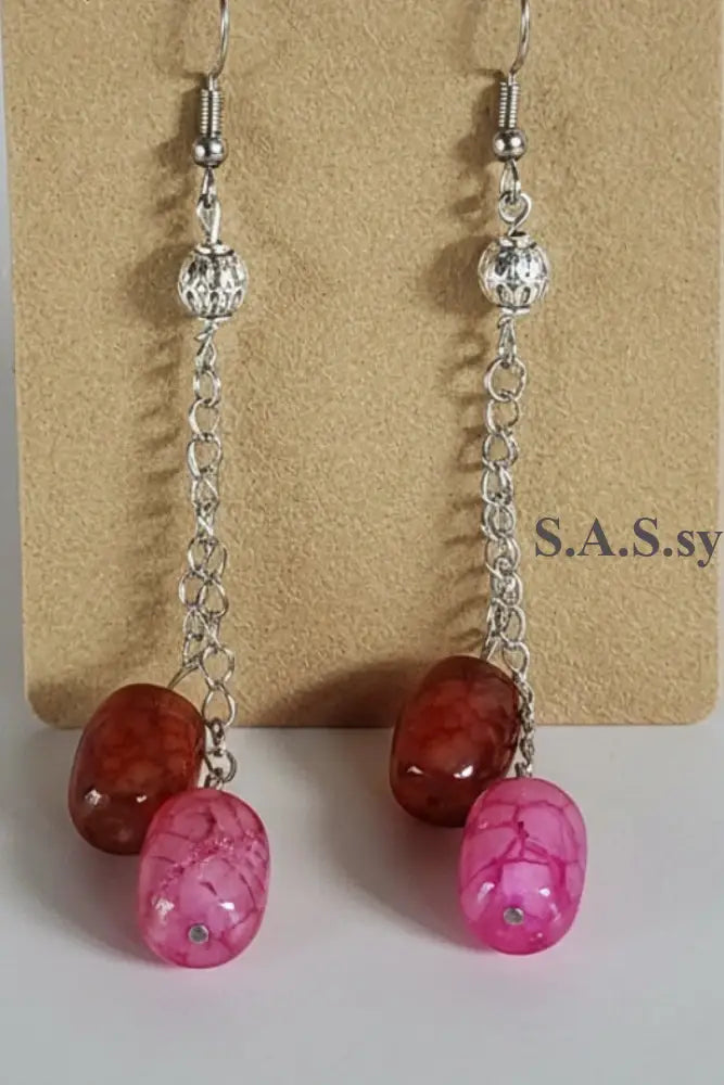 Pink Gemstone Chain Drop Earrings - Sassy by Sharmin Aziz
