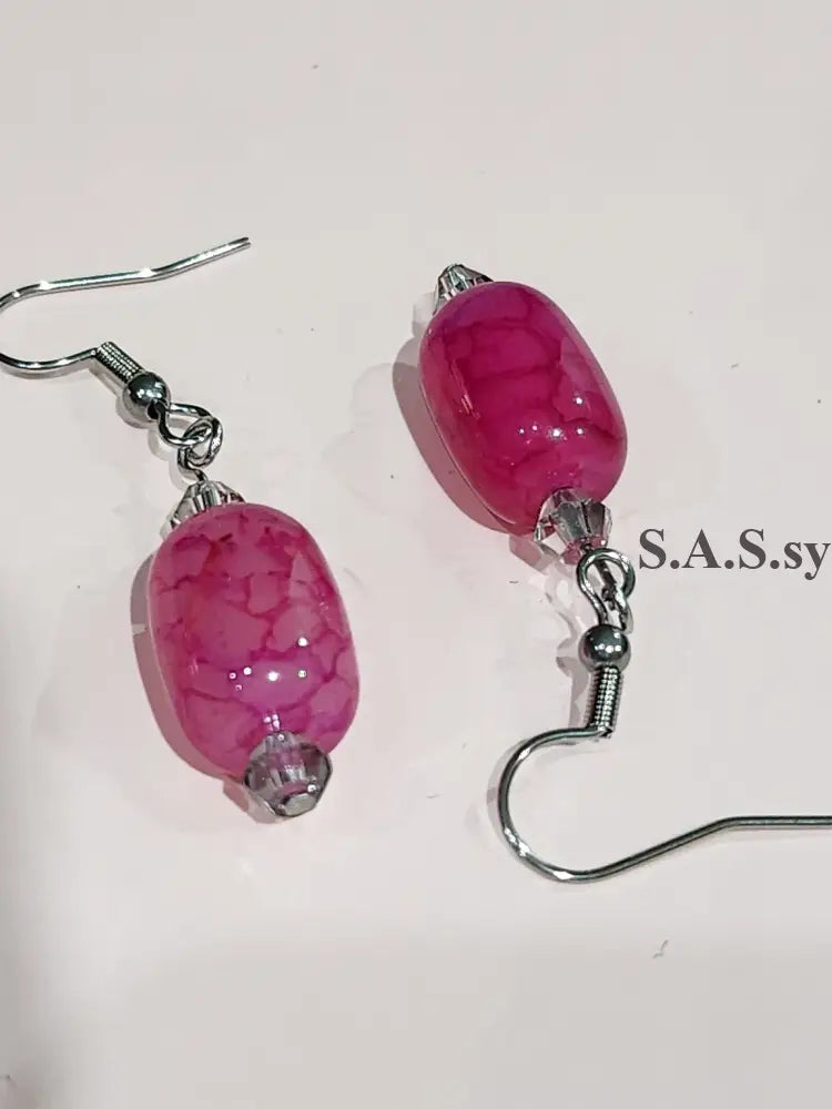 Pink Gemstone  and silver crystal Earrings - Sassy by Sharmin Aziz