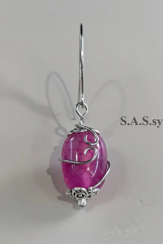 Pink Gemstone Wire Wrap Curve Earrings - Sassy by Sharmin Aziz