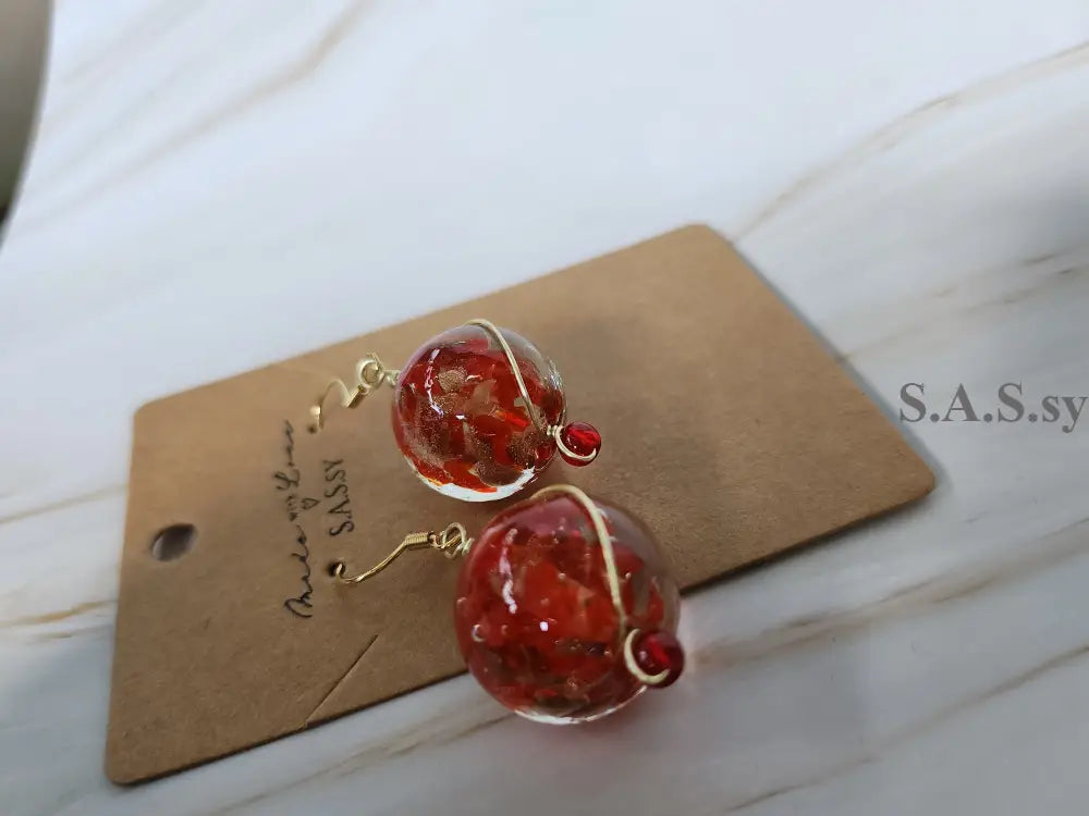 Red and Gold Dangle Earrings E12 Earrings