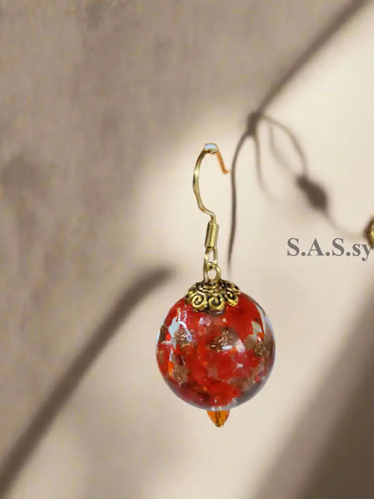 Red and Gold Dangle Earrings E12 Earrings