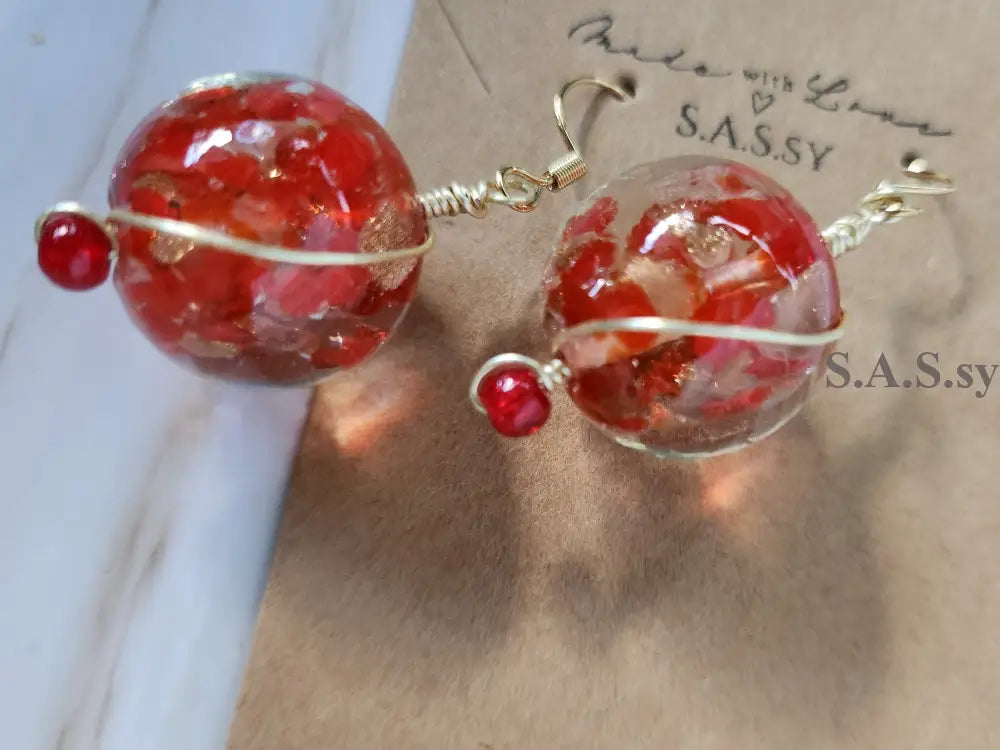 Red and Gold Dangle Earrings E12 Earrings