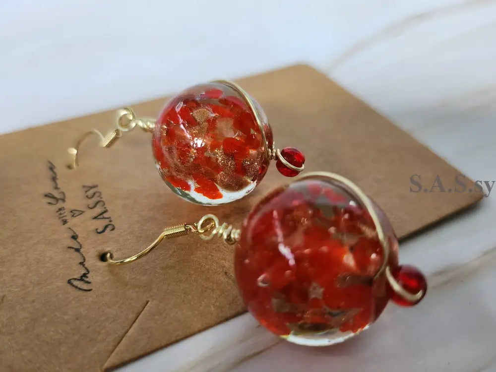 Red and Gold Dangle Earrings E12 Gold Earrings