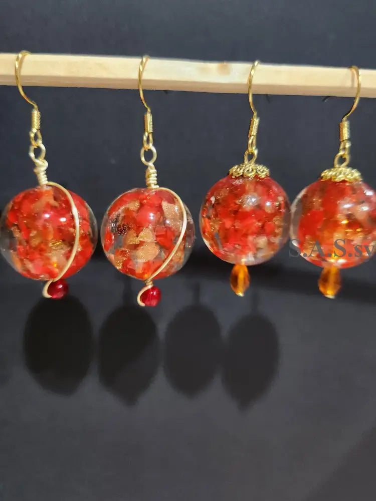 Red and Gold Dangle Earrings E12 Earrings