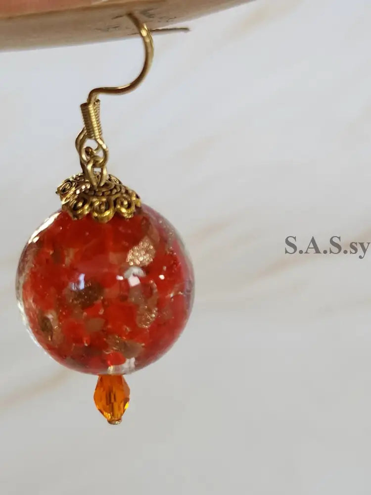 Red and Gold Dangle Earrings E12 Orange Earrings