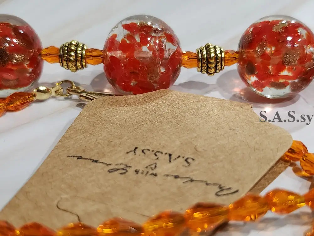 Red and Orange Statement Necklace N01