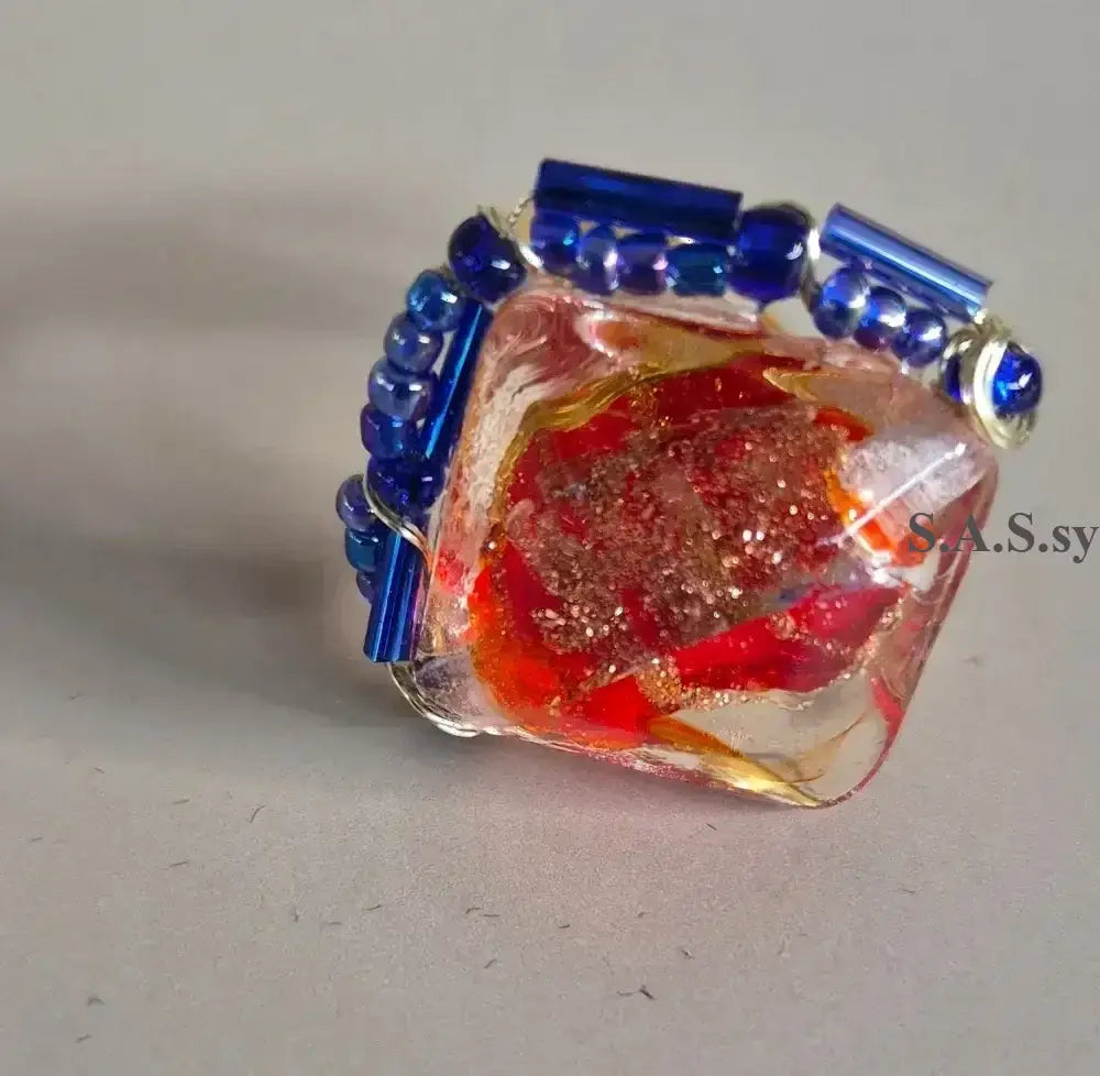 Red Square Wire-Wrapped Ring - Sassy by Sharmin Aziz