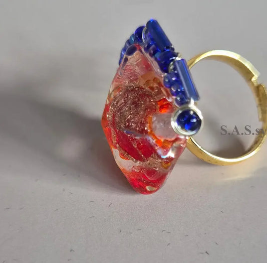 Red Square Wire-Wrapped Ring