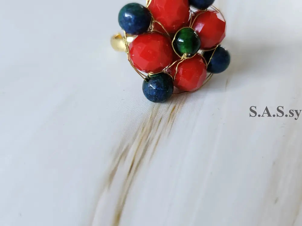 Red with Green Cluster Ring R06