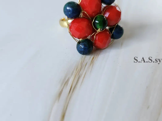 Red with Green Cluster Ring R06