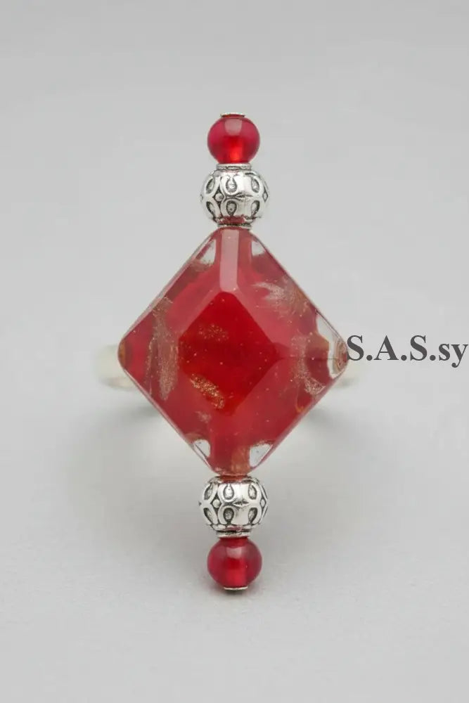 Red square bead Vivid Cocktail Ring - Sassy by Sharmin Aziz
