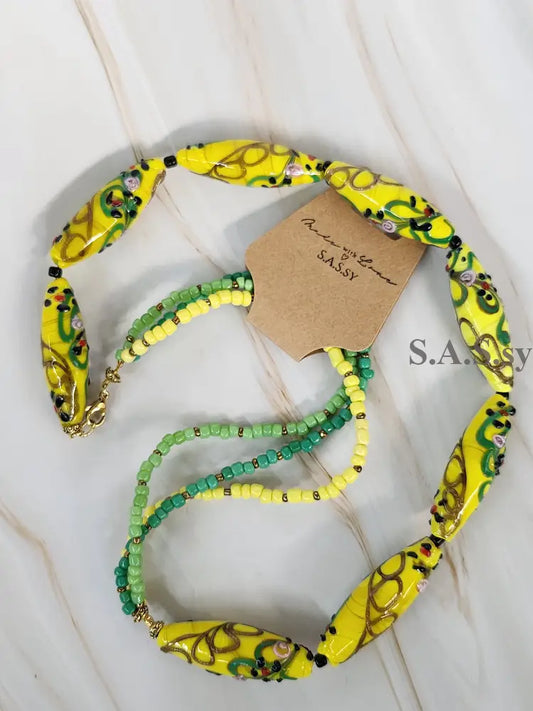 Yellow Multi Strand Necklace N17 Necklace